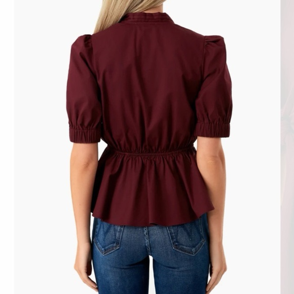 Hyacinth House Tuckernuck Piper Tie Front Peplum Top Burgundy Medium - Picture 9 of 13
